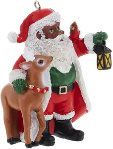 トナカイ & ランタンレジンクラフトクリスマスアフリカ系アメリカ人のクリスマスの装飾が施された黒いサンタクロースの飾り2022新着