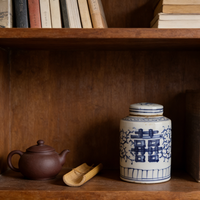 Vase en porcelaine bleu et blanc chinois ancien, double bonheur, peint à la main