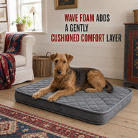 Matelas orthopédique pour chien en mousse ondulée, gris, matelassé et rembourré, avec housse lavable, idéal pour la vie en campagne