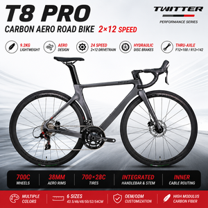 Bicicleta de <span class=keywords><strong>Carretera</strong></span> Ligera de Fibra de <span class=keywords><strong>Carbono</strong></span> T8pro 700C con Eje Pasante, <span class=keywords><strong>Manillar</strong></span> de <span class=keywords><strong>Carbono</strong></span> Integrado, 24 Velocidades, Bicicleta de Carreras para Adultos - Product Image 1