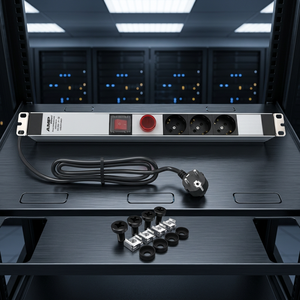 Amp Connect 19 1U Rack Mount PDU Unité de distribution d'alimentation 3 prises Schuko 16A Prise EU avec interrupteur Voltmètre Ampèremètre - Product Image 3