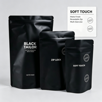 Sachet Doypack Personnalisé Noir Mat Refermable avec Fermeture Éclair, Qualité Alimentaire, pour Snacks et Thé, avec Impression de Logo Personnalisé