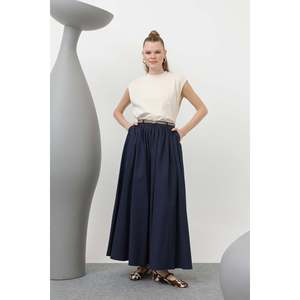 Jupe longue élégante LOREEN pour femme, respirante, taille naturelle, avec ceinture, bleu marine, coupe confortable pour le bureau et le quotidien, style moderne - Product Image 1