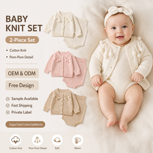 Ensemble bébé en <span class=keywords><strong>tricot</strong></span> 2 pièces, cardigan à pompons, body sans manches, 100% coton, tenue en <span class=keywords><strong>tricot</strong></span> pour bébé - Product Image 1