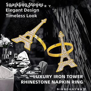 Anneaux de serviette en strass de tour Eiffel personnalisables, écologiques, classiques et haut de gamme pour la décoration de fête - Product Image 2