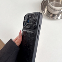 Étui vintage en cuir PU froissé avec grande fenêtre pour iPhone 13 14 15 16 17 Pro Max, coque givrée plaquée, transforme instantanément votre iPhone en modèle 17