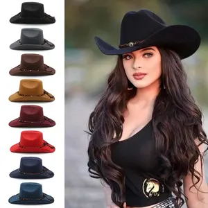 CUSTOM LOGO luxury fashion western manufacturers vintage ladies black australian 100 wool fleece unisex bulk cowgirl cowboy hat