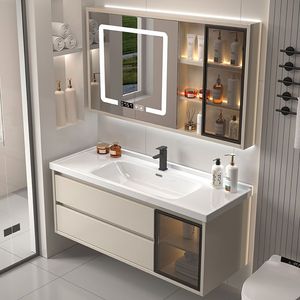 Meuble de salle de bain simple en bois massif multi-couches avec lavabo intégré en céramique - Product Image 1