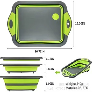 Planche à découper pliable 3 en 1 avec panier de drainage, 16,73 x 12 pouces, bac à légumes portable en plastique pour la cuisine - Product Image 1