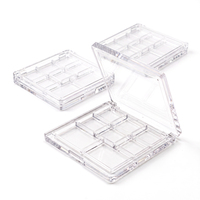 Palette à paupières vide en plastique recyclable entièrement transparente personnalisée avec couvercle rabattable, emballage de maquillage carré portable
