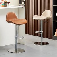 Tabouret de bar de restaurant moderne en métal PU à base ronde, chaise pivotante, hauteur réglable, sans accoudoirs, tabouret haut commercial avec repose-pieds