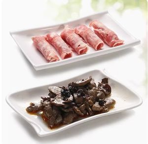 Piring saji persegi panjang melamin pemasok, piring Salad Sushi makanan penutup putih untuk kue, es krim, piring kecil grosir - Product Image 3