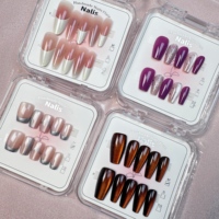 Uñas Postizas Magnéticas de Ojo de Gato Rojo, 10 Piezas, Cortas y Cuadradas, Uñas Falsas de Lujo con Brillo 3D, Reutilizables, Virales en TikTok