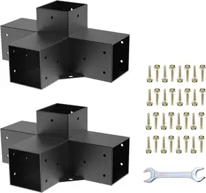 4*4 3 Way Pergola Brackets Post Base with Screws for 4x4 Inch Wood Beams