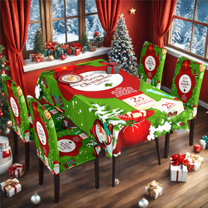 Maßgefertigtes Modernes Bedrucktes Cartoon-Weihnachtsdekorations-Set Tischdecke Stuhlhussen Wasserdichtes Polyester Elastische Stuhlbezüge - Product Image 3