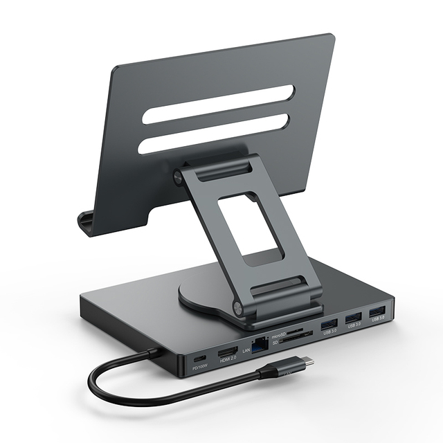 PD Charger Aluminum 9 In 1 Multifunction Stand Type C USB C Hub with Audio Gigabit RJ45 HDTV SD TF Card Reader USB 3.0 USB C Hub