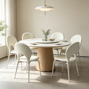 Chaise de salle à manger moderne <span class=keywords><strong>en</strong></span> cuir PU <span class=keywords><strong>en</strong></span> forme de coquille, dossier à coutures courbées, pieds <span class=keywords><strong>en</strong></span> métal, couleurs personnalisables pour salle à manger, café, hôtel - Product Image 2