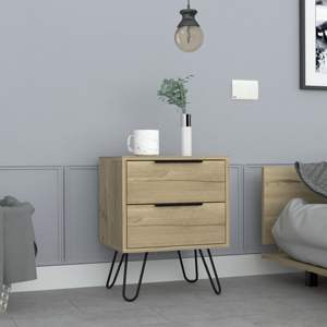 DB Modern Luxury European Style Skyoner 2 Nightstand con Harpin Legs Madera maciza Dos cajones Acabado en roble claro para dormitorio - Product Image 1