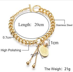 Bracelet chaîne à mailles or inoxidable, bijou à breloque pour femmes en acier inoxydable - Product Image 4