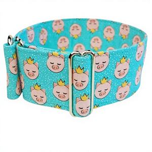 Collier en tissu pour chien, modèle Crown, pour Greyhound et Whippet, avec Martingale/Celebrity Buckle, couleur Cyan - Product Image 1