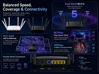 Router WiFi de 1200Mbps, Router Inalámbrico de Doble Banda AC1200 WiFi 5, 2.4GHz 5GHz, Router de 6 Antenas para el Hogar y la Oficina