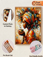 Kit de peinture par numéros Songwoo : Portrait abstrait chaleureux de femme africaine aux couleurs vives, thème café