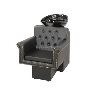 Chaise de lit <span class=keywords><strong>avec</strong></span> shampoing et cuir synthétique noir pour les salons de coiffure et de beauté et les salons de coiffure - Product Image 3