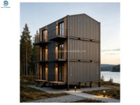 Appartement Conteneur Nordique de Luxe à 3 Étages, 6 Unités, Revêtement en Acier et Bois Foncé, Balcon Étanche, sur Pieds, 6 Chambres, 6 Salles de Bain, Clé en Main