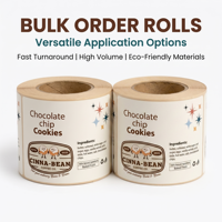Étiquettes autocollantes en vinyle laminé brillant, personnalisées, résistantes à l'eau et à l'huile, en rouleau, pour emballages alimentaires et biscuits, vente en gros