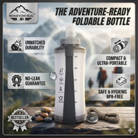Bouteille d'eau souple pliable personnalisée de 500 ml en TPU sans BPA avec longue paille, gourde anti-fuite pour gilet d'hydratation