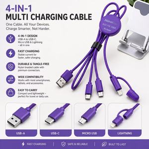 Cabo de Carregamento Multiuso <span class=keywords><strong>3</strong></span> em <span class=keywords><strong>1</strong></span>, Cabo de Carregador Múltiplo, Cabo USB com Logo Iluminado para Celular/IP/Galaxy/PS/iPads - Product Image 1