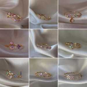 Dainty Stackable <strong>Gold</strong> Flower Heart Bow <strong>Ring</strong> Statement Pink Zircon Moonstone Butterfly Pastel Petal Adjustable Wedding <strong>Ring</strong> <strong>Set</strong> - Product Image 6