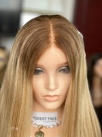 Perruque en cheveux humains casher SHY, racines brun cendré blond, dessus en dentelle, cheveux naturels, nœuds doux, aspect naturel, sur mesure
