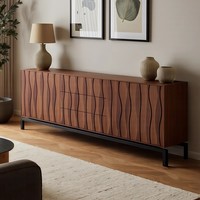 Buffet en bois massif de style nordique avec double porte et 3 tiroirs, grand meuble de rangement pour salon, salle à manger et entrée