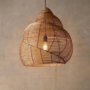 Lampe suspendue en rotin naturel en forme de cloche, tressée à la main, avec cordon réglable E27, pour la décoration de café, restaurant, hôtel - Product Image 1