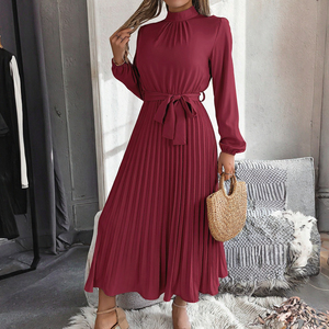 Autunno inverno elegante Pullover a vita alta a pieghe gonne lunghe <span class=keywords><strong>con</strong></span> collo alto <span class=keywords><strong>abiti</strong></span> a maniche lunghe per feste - Product Image 1