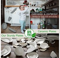 Ensemble d'assiettes et de bols en plastique biodégradable et écologique à prix abordable avec motif de fruits pour le camping - Style moderne et luxueux