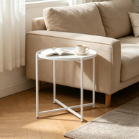 Table d'appoint ronde en métal, table d'appoint avec structure en X, petite table basse décorative pour salon, chambre, balcon