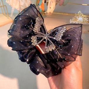<span class=keywords><strong>PL</strong></span>批发水钻蝴蝶结真丝发结复古弹力发带奢华珠光蝴蝶发饰女 - Product Image 3