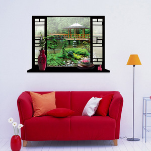 สติ๊กเกอร์ติดผนังหน้าต่างปลอม 3 มิติ 50x70 ซม. ภูมิทัศน์เอเชียเซนกันน้ำ PVC ตกแต่งบ้านรูปสี่เหลี่ยมผืนผ้ารูปแบบทิวทัศน์ XM09 - Product Image 2