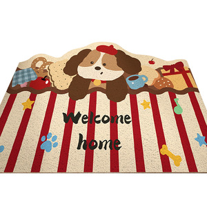 Sky Puppy Loop Tapis de sol A22DDTDBAXG Motif chien de dessin animé Welcome Home Antidérapant Antimicrobien Tapis d'entrée à rayures rouges - Product Image 1