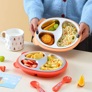 ถาดอาหารเด็กสแตนเลสโจจูพร้อมที่กั้นสำหรับเด็กอายุ 1-2 ปี สีส้ม น้ำเงิน แดง รูปทรงโค้ง ดีไซน์น่ารักสดใส - Product Image 2