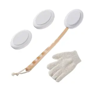 Back Lotion Applicator Self Washer Beauty Shower Sponge Long Hand Shower Gel Apply Brush With Bath Glove