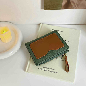 Cartera Pequeña de Cuero Granulado con Bloques de Color Vintage, Monedero Corto Minimalista para Mujer, Tarjetero, Venta al por Mayor - Product Image 2