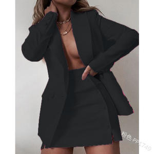 TK <span class=keywords><strong>2021</strong></span> Ensemble Costume Deux Pièces Automne <span class=keywords><strong>Femme</strong></span> : Jupe Courte & Veste Blazer Couleur Unie avec Boutons Vintage, Livraison Directe - Product Image 5