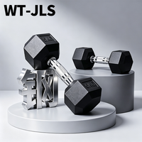 Set Dumbbell Hexagonal Berlapis Karet Lbs Custom Langsung dari Pabrik, Anti Selip, Gagang Krom, untuk Gym Komersial, Fitness, dan Olahraga, Tahan Lama