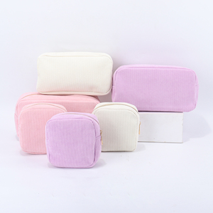 Pochette de rangement pour maquillage pour femme, personnalisée, couleur bonbon, en velours côtelé écologique, avec fermeture éclair, portable, pour le voyage et le rangement - Product Image 1