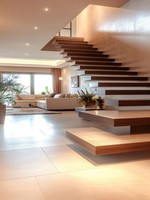 Escalier flottant moderne en bois et métal avec marches en bois apparentes pour appartement duplex, escaliers flottants préfabriqués en bois d'acacia