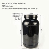 Pot d'emballage vide de poudre de protéine de fitness pour animaux de compagnie de 3L 5L 6L 6,8 L Bouteille en plastique de protéine de lactosérum à large ouverture pour animaux de compagnie