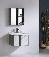 Meuble de salle de bain suspendu en aluminium blanc, style minimaliste, avec vasque et miroir inclus, idéal pour hôtels modernes